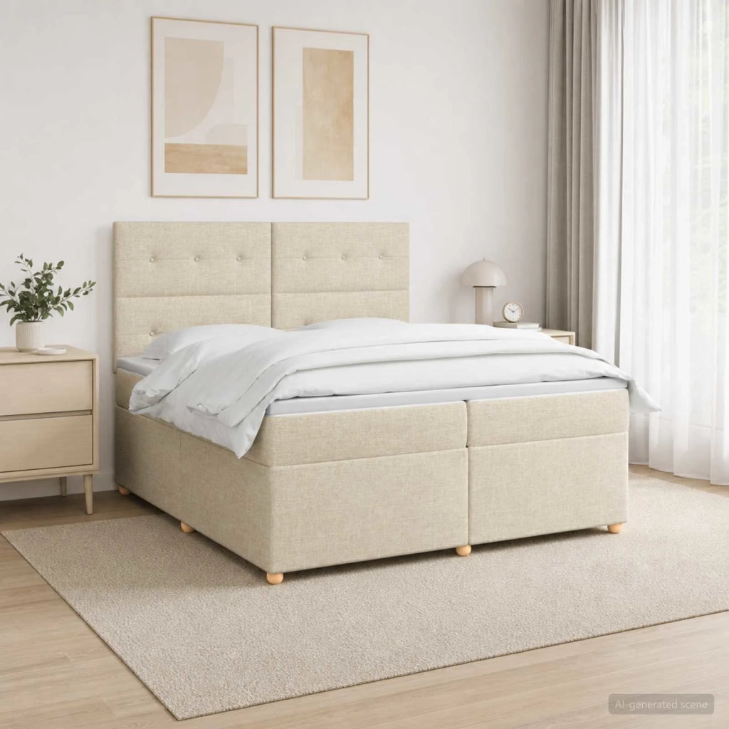 Letto box spring con materasso Crema 200 x 200 cm Tessuto 3455432