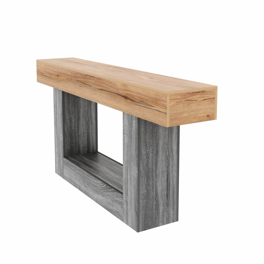 Consolle con ripiano inferiore e struttura a U, in truciolare effetto legno, naturale, 160 × 30 × 82,5 cm