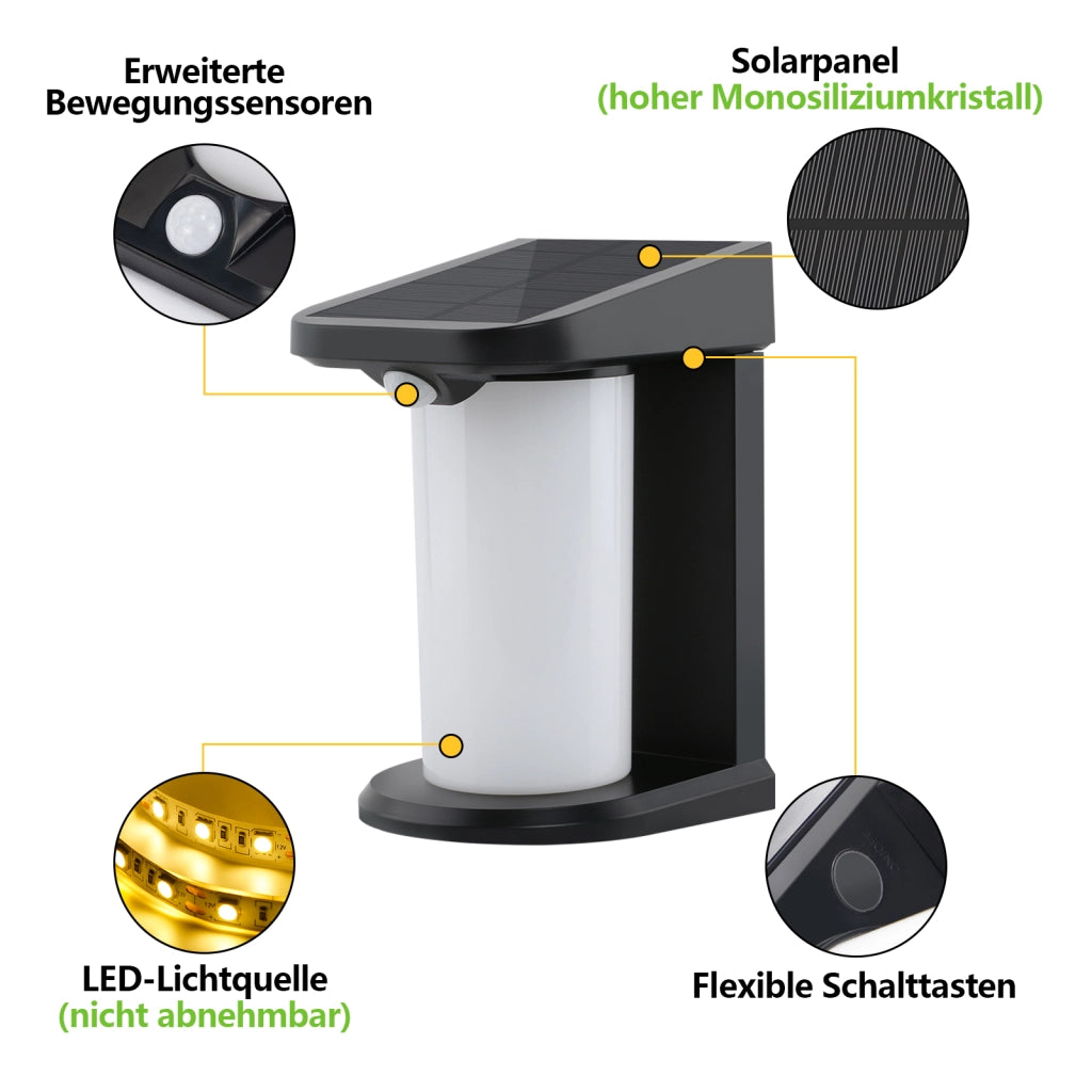 ZMH Lampada da Esterno con Sensore di Movimento 2 Pezzi Solare LED 2 Modalità 3000K Luce Calda per Giardino Scale