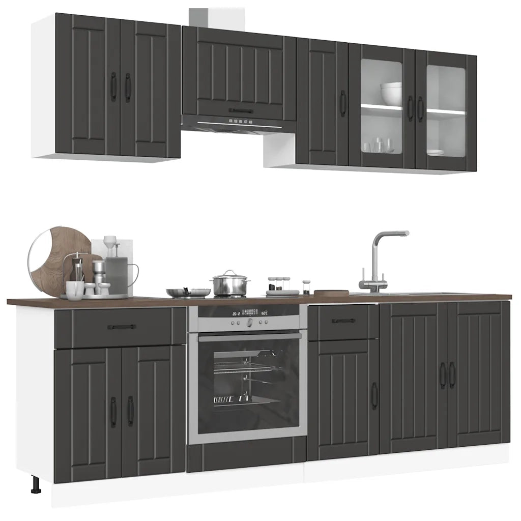 Set Mobili da Cucina 8 pz Kalmar Neri Legno Multistrato 3314832