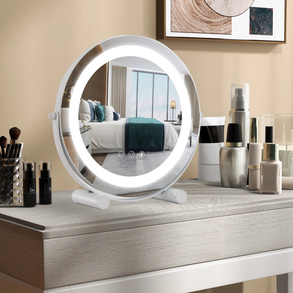 Specchio da toeletta con luci luminosit¨¤ regolabile controllo tattile intelligente, Specchio rotondo da 30cm Bianco-Specchi per il trucco