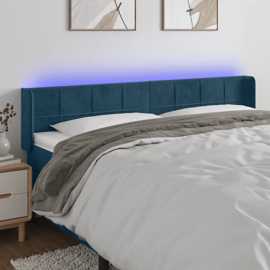 Testiera a LED-Testata con LED Blu Scuro 203x16x78/88 cm in Velluto 774574