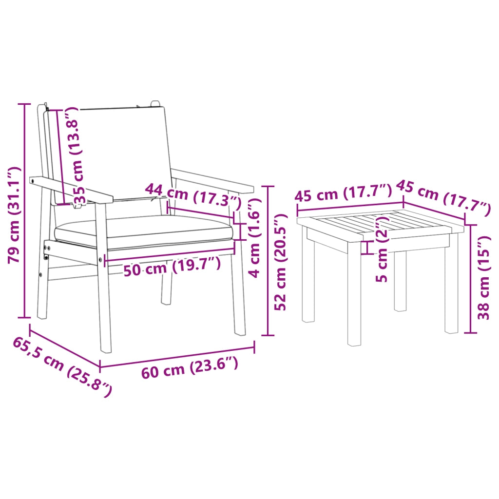 Set da pranzo da giardino 6 pezzi con cuscini in legno massello di acacia