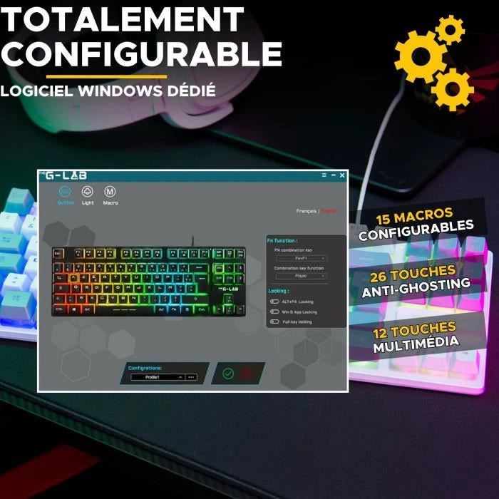 Tastiera da gioco - The G-Lab - KEYZ CAESIUM - RGB - Bianco e grigio - TKL