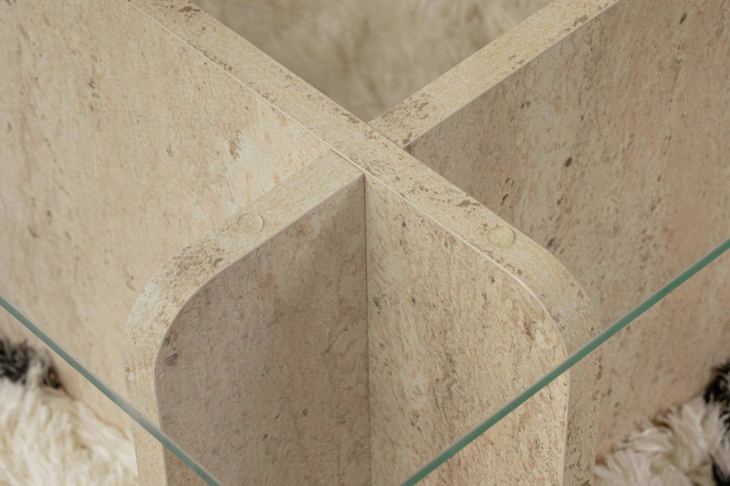 Rhysand, Tavolino da Salotto Portariviste, 105x65x30h cm Beige Marmo