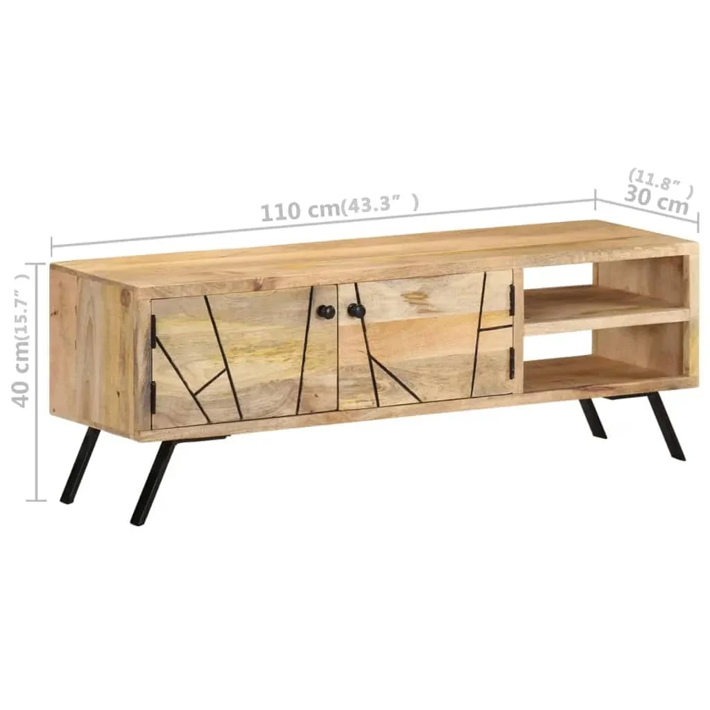 Mobile TV multimediale scaffale TV credenza mobile TV sala da pranzo soggiorno camera da letto 110 x 30 x 40 cm legno massello di mango beige 02_0025729