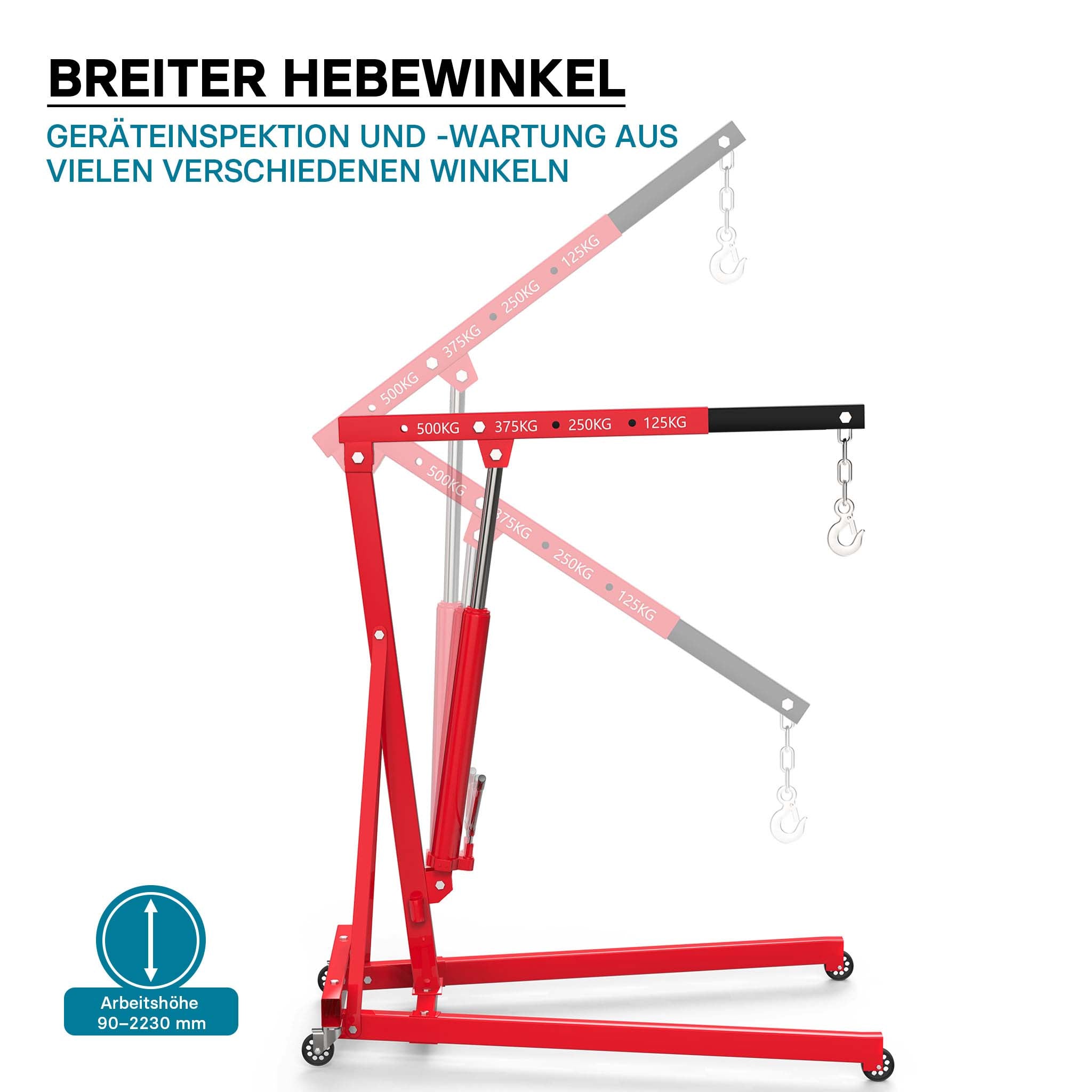 gruetta idraulica da officina per sollevamento motori, gru manuale pieghevole con braccio regolabile, carico max 500kg