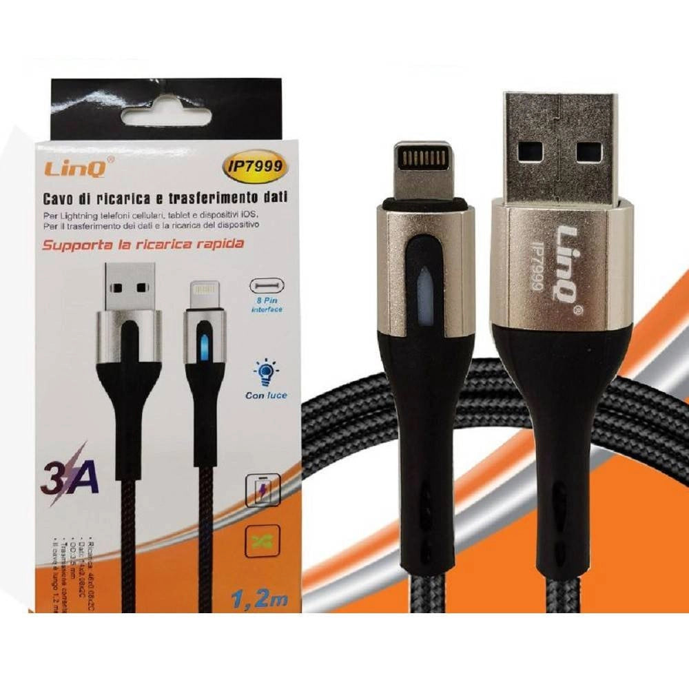 Trade Shop - Cavo Ricarica Rapida Trasferimento Dati Usb Lightning Luminosa 3a 120 Cm Ip7999 -