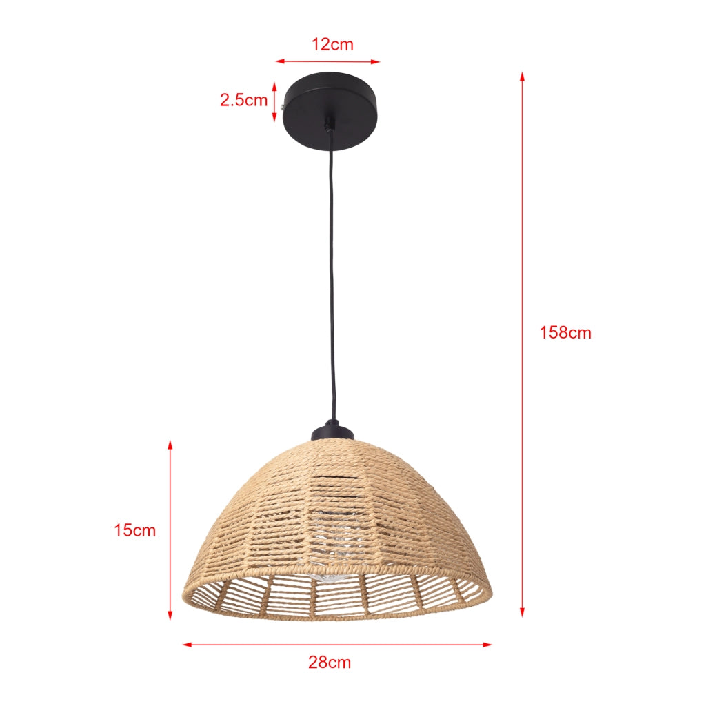 Lampada a Sospensione Romsey con Paralume a Campana in Rattan - Naturale / Nero lux.pro