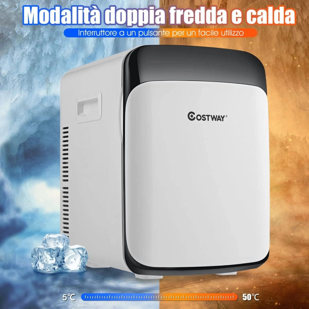 Mini Frigorifero Elettrico 15L, Funzione Caldo e Freddo, Mini frigo per Casa Auto Ufficio e Dormitorio, Prese Incluse, DC 12V/AC 220-240V, 27 x 33 x 38 cm (Bianco)