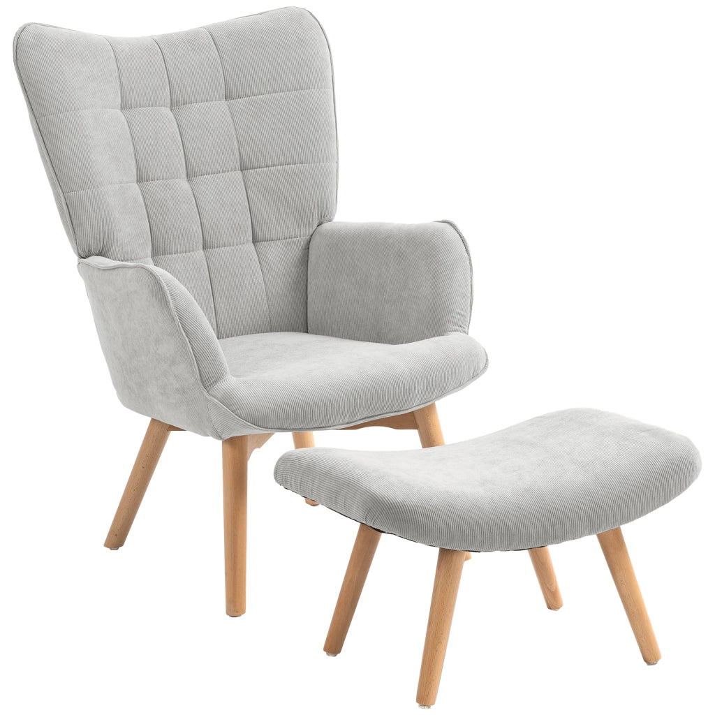 POLTRONA con pouf 72x80x101 cm grigio poliestere gambe in legno di faggio