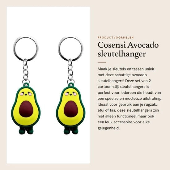Avocado - 2 Pezzi - Multifunzionale - Anelli Chiave - Cartoon - Materiale di Qualità in Gomma - Verde - Anello Chiave