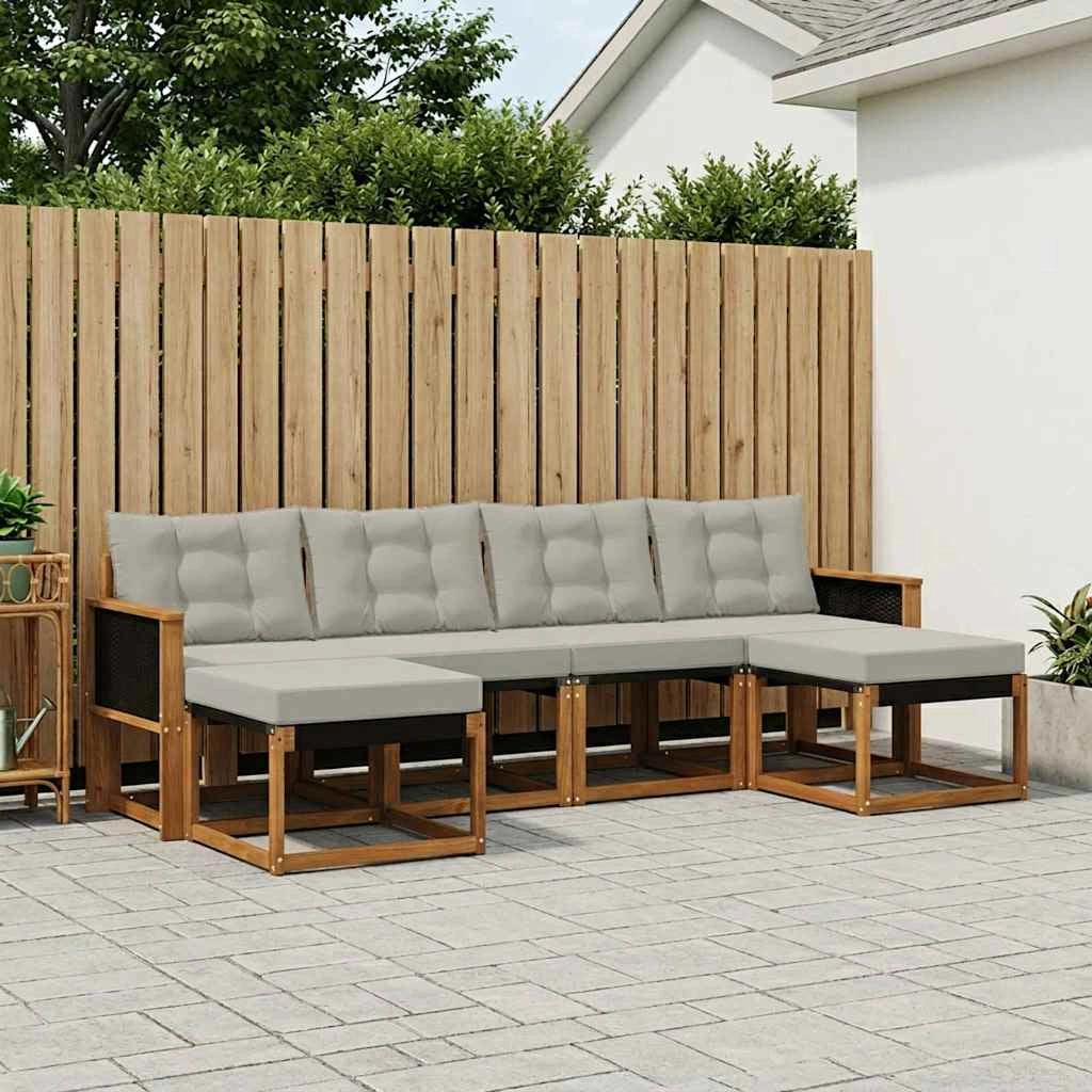 Set di divani da esterno 6 pz Naturale e Grigio Chiaro 3382119