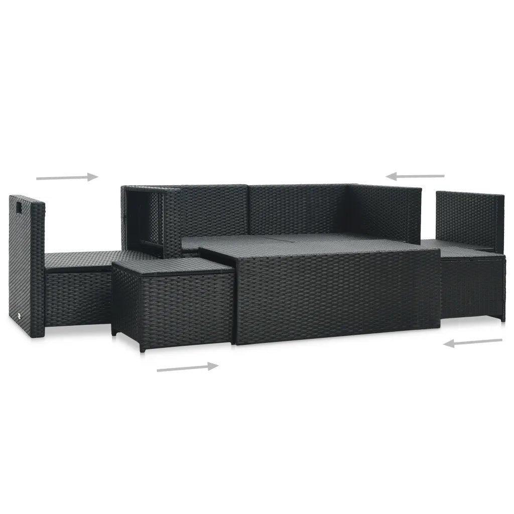 Set Divani da Giardino 6 pz con Cuscini in Polyrattan Nero 47809