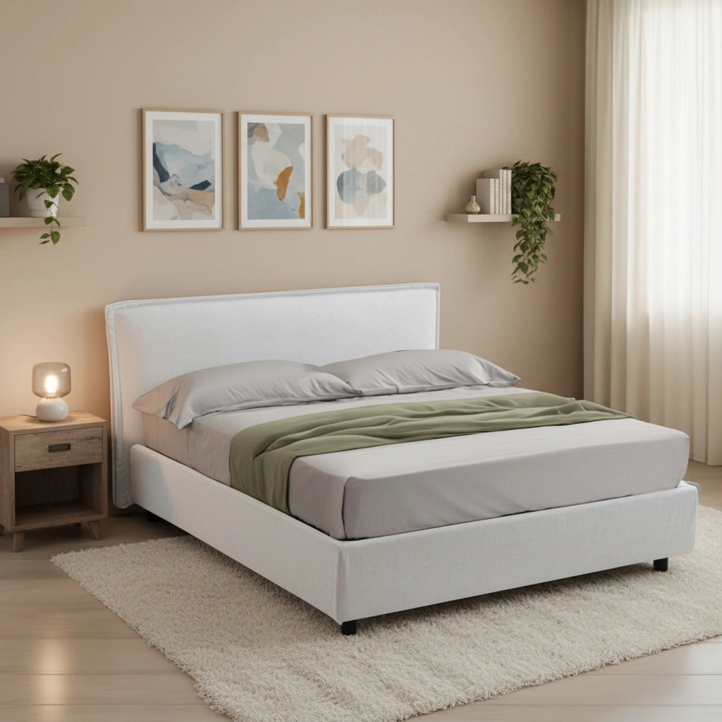 Brosso, Letto Alla Francese Sfoderabile Made in Italy, Bianco