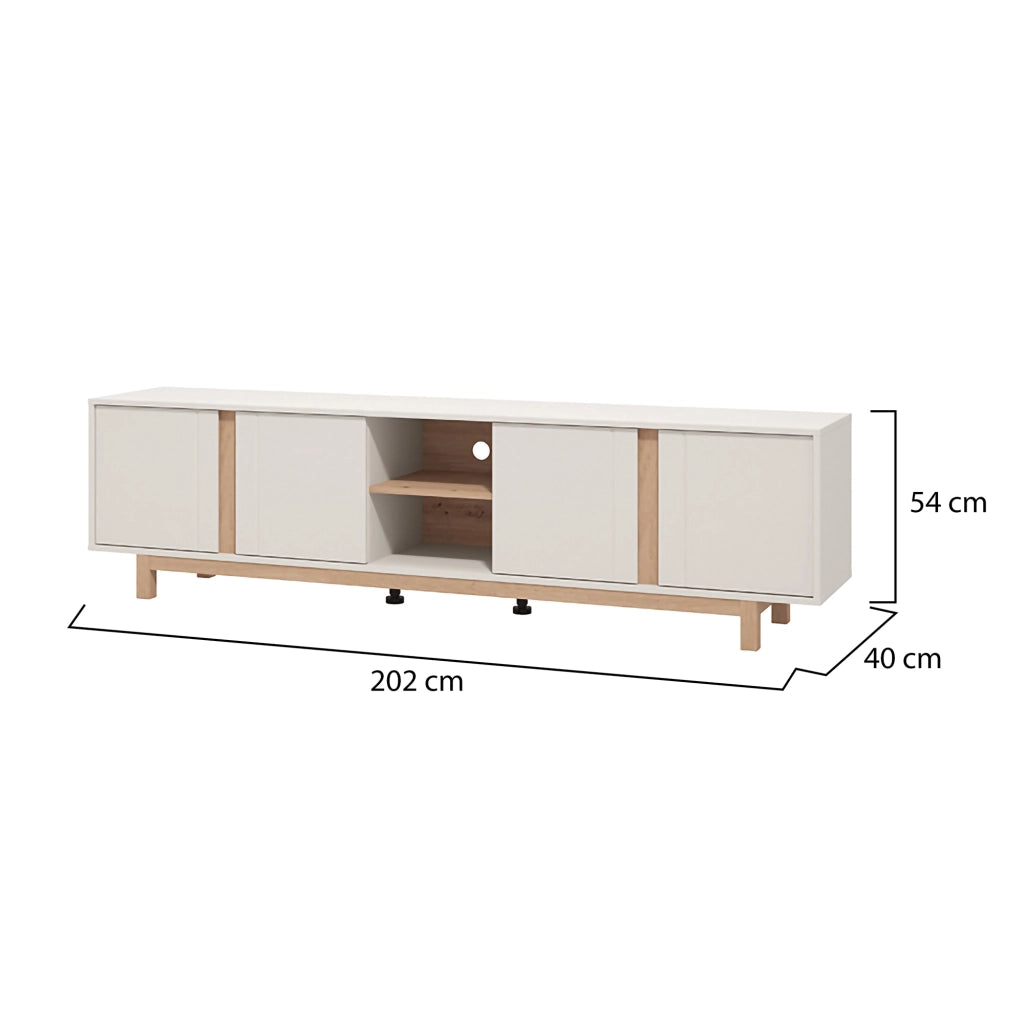 Capaci, Mobile Porta tv 2 Ripiani, 202x40x54h cm Bianco Crema
