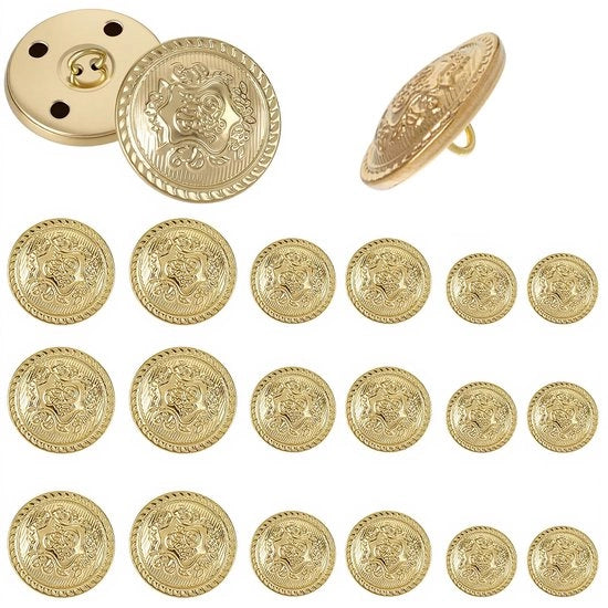 18 pezzi di spille metalliche dorate blazer decorativo dorato vintage antico metallico per giacche uniformi 18mm 20mm 25mm