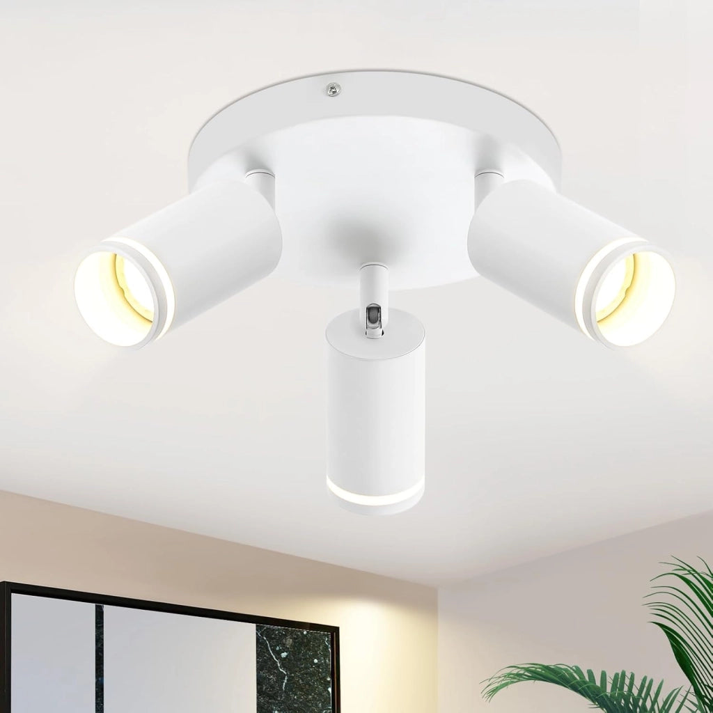 ZMH Faretto da soffitto Bianco 3 Luci Rotondo GU10 Orientabile da Interno in Metallo per Corridoio Senza Lampadine