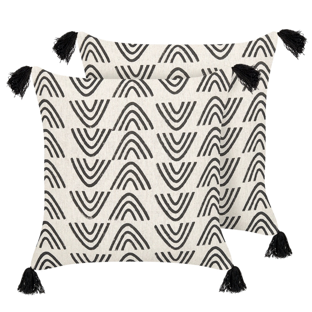 Set di 2 cuscini decorativi cotone bianco e nero 45 x 45 cm motivo geometrico stampa laminata stile boho accessori