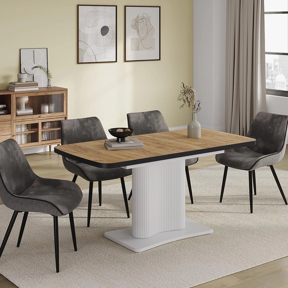 tavolo da pranzo allungabile Fenaro, Quercia dorata/bianco, 120 x 80 cm estensibile, con funzione di estensione per lunghezze del tavolo variabili