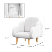 POLTRONA PER BAMBINI IN STILE SCANDINAVO CON BRACCIOLI A NUVOLA IN TESSUTO BIANCO, 46X51X55 CM