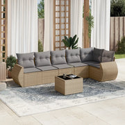 Set Divani da Giardino 7 pz con Cuscini Beige in Polyrattan 3253736