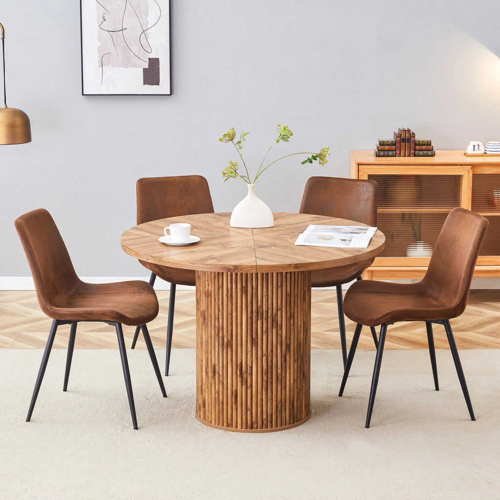 Tavolo da pranzo rotondo per 4 persone con 4 sedie, in MDF effetto legno e metallo, marrone e nero, Ø 100 cm