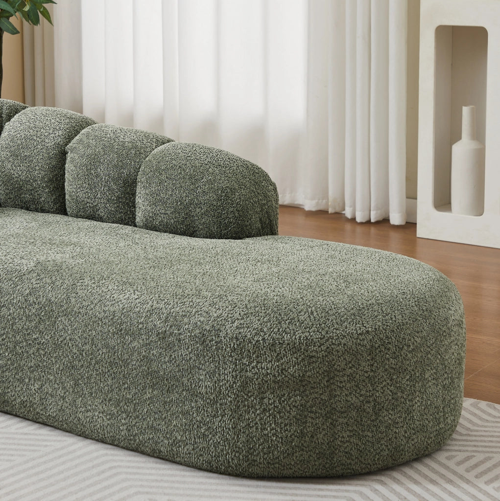 Chaise longue senza braccioli con schienale ondulato in ciniglia verde