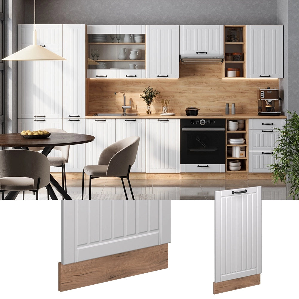 Pannello frontale della lavastoviglie Fame-Line Bianco rustico/Rovere dorato 45 cm senza piano di lavoro Vicco