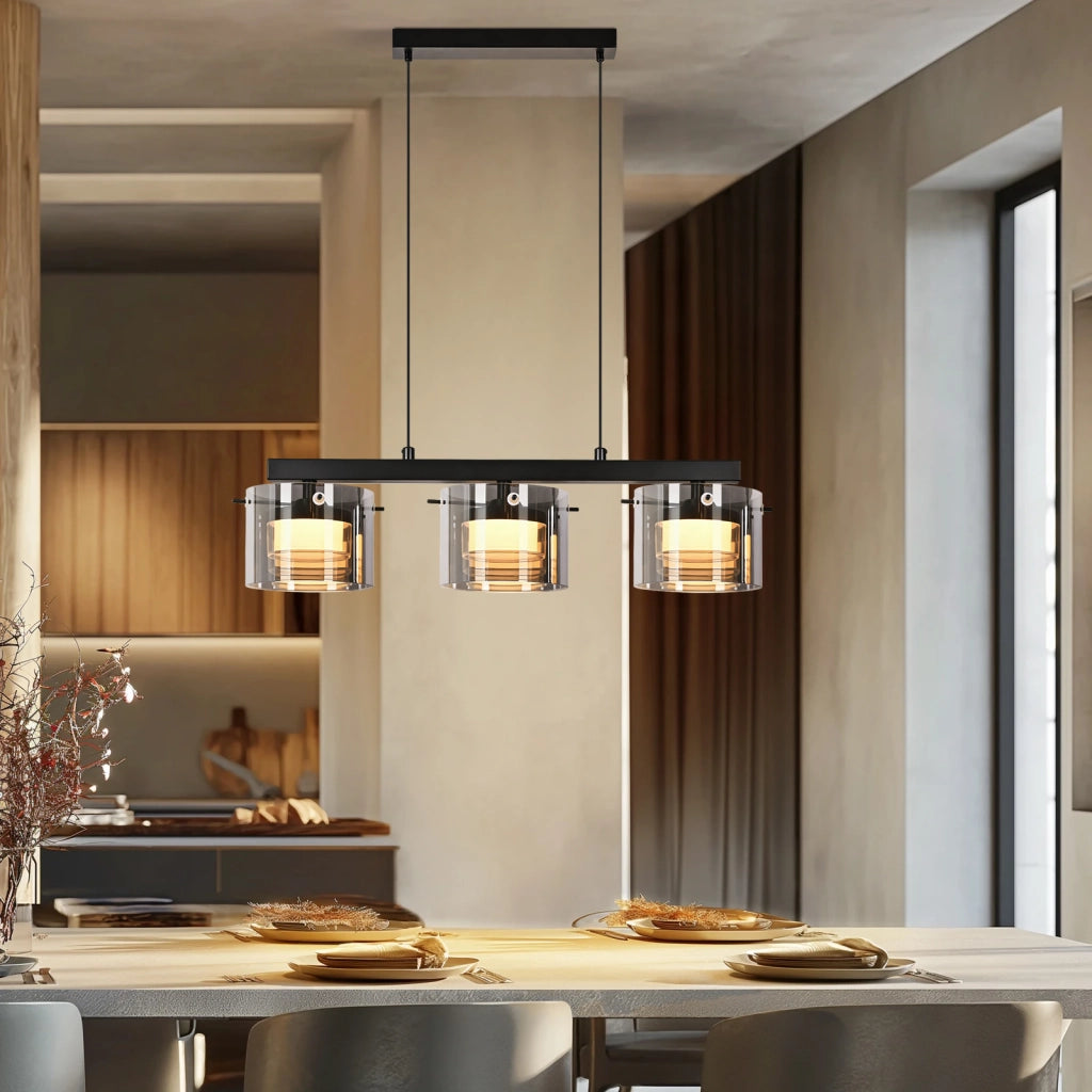 ZMH Lampada a sospensione vetro 3 luci altezza regolabile 140 cm per sala pranzo soggiorno cucina camera letto corridoio
