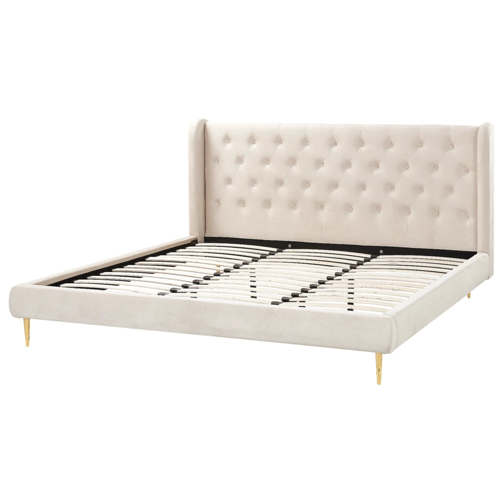 Letto matrimoniale in velluto beige 180 x 200 cm design moderno contemporaneo