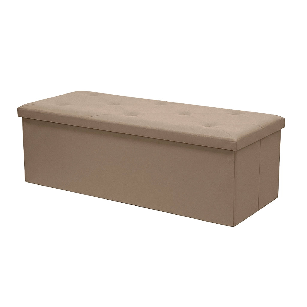 Panca Contenitore XXL 110 cm con Seduta Imbottita e Vano Salvaspazio, Pouf Contenitore Effetto Lino, Portata 150 kg, Cassapanca Pieghevole Dove