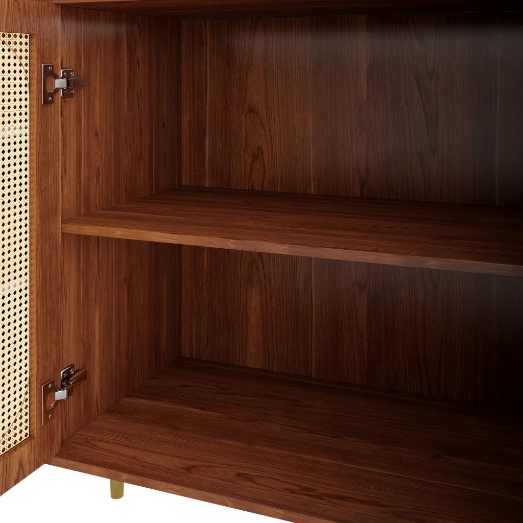 CREDENZA 160x40x90 cm in MDF colore legno con ante in rattan