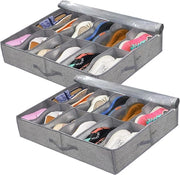 Cassetto per scarpe da riporre sotto il letto, 2 pezzi, organizzatore per scarpe sotto il letto con 24 contenitori, scatola per riporre le scarpe pieghevole con coperchio, ripostiglio per scarpe, spazio risparmiato sotto il letto