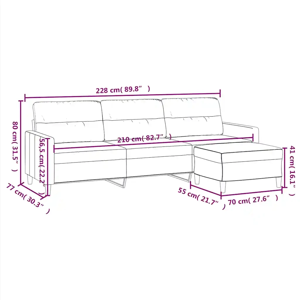Divano a 3 Posti con Poggiapiedi Grigio Scuro 210cm in Tessuto cod mxl 13907
