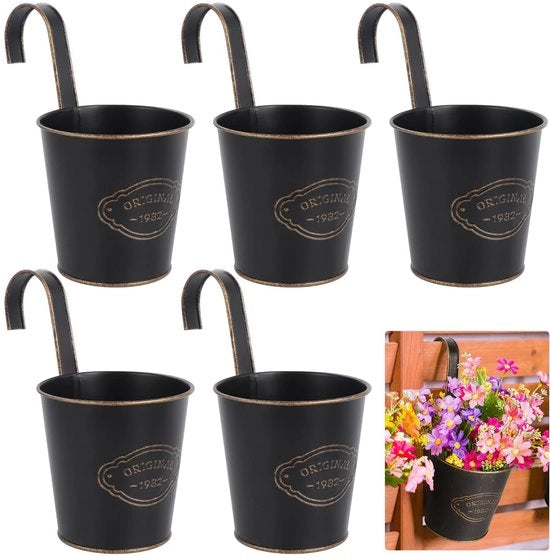 Set di 5 vasi in metallo appesi, vaso in acciaio da 10 cm per esterno con chiodo da fissaggio rimovibile, per balcone o cancellata, decorazione esterna