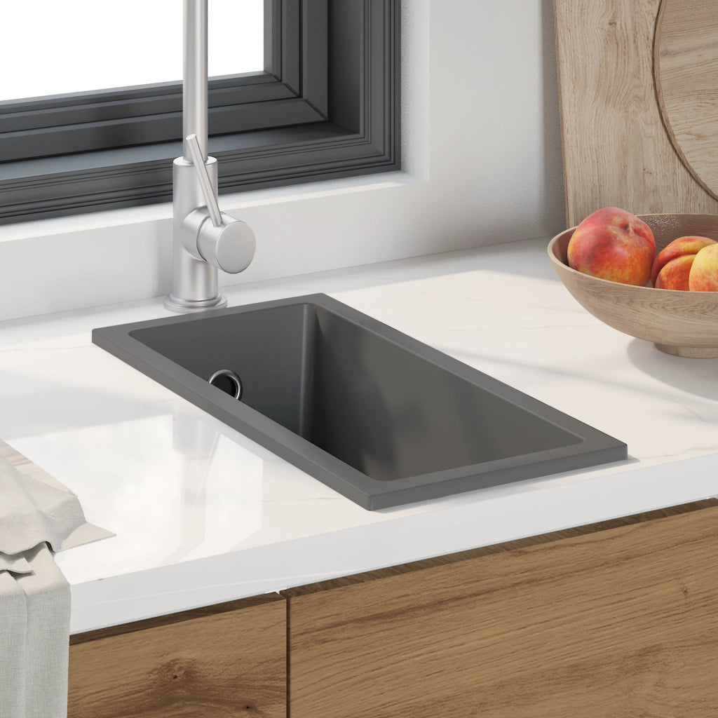 Lavello da Cucina con Foro di Troppopieno in Granito Grigio