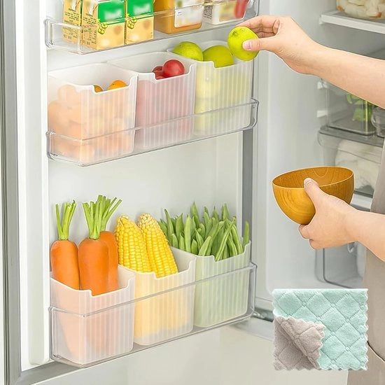 Cassetto per frigorifero - Risparmio di spazio - Set da 6 - Sicuro per alimenti - Transparente