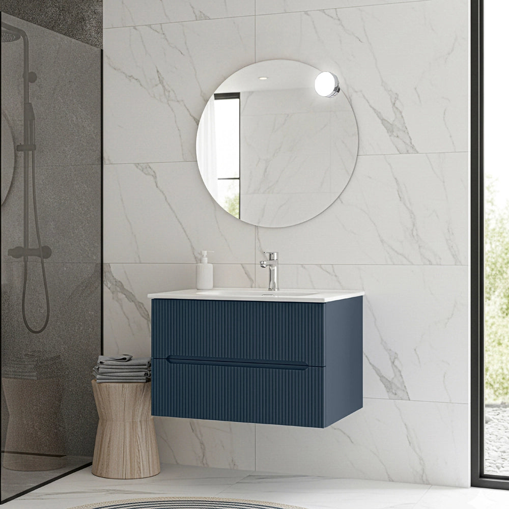 Mobile bagno sospeso 80 cm blu petrolio cannettato Bali
