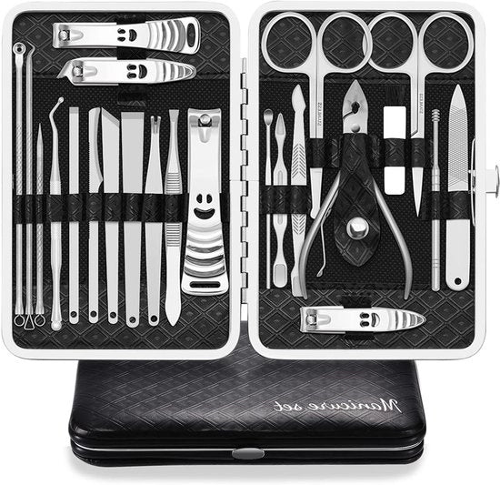 Set di Manicure e Pedicure Professionale - 23 pezzi, Acciaio Inossidabile con Cuoio PU