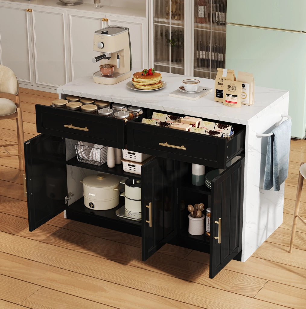 Isola da cucina 120x60x91 cm con piano bar, prese USB e ripiani regolabili in MDF nero