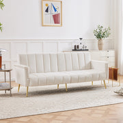 Divano letto convertibile con schienale e braccioli regolabili, gambe in metallo in velluto beige 183 × 76 × 75 cm