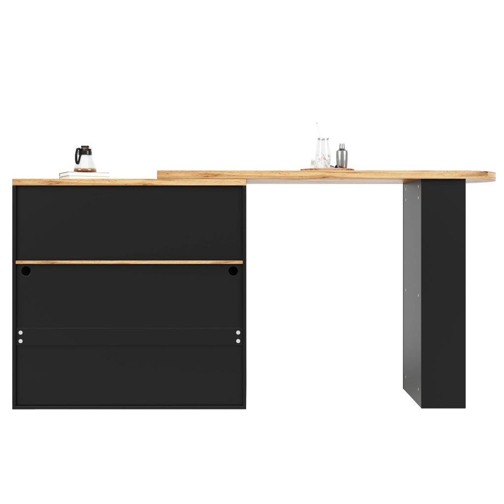 OKWISH Tavolo Bar Estensibile con Ripiani a 3 Livelli, Rotazione 360 e LED, per Sala da Pranzo, MDF, Nero, 138-193 × 39 × 105 cm