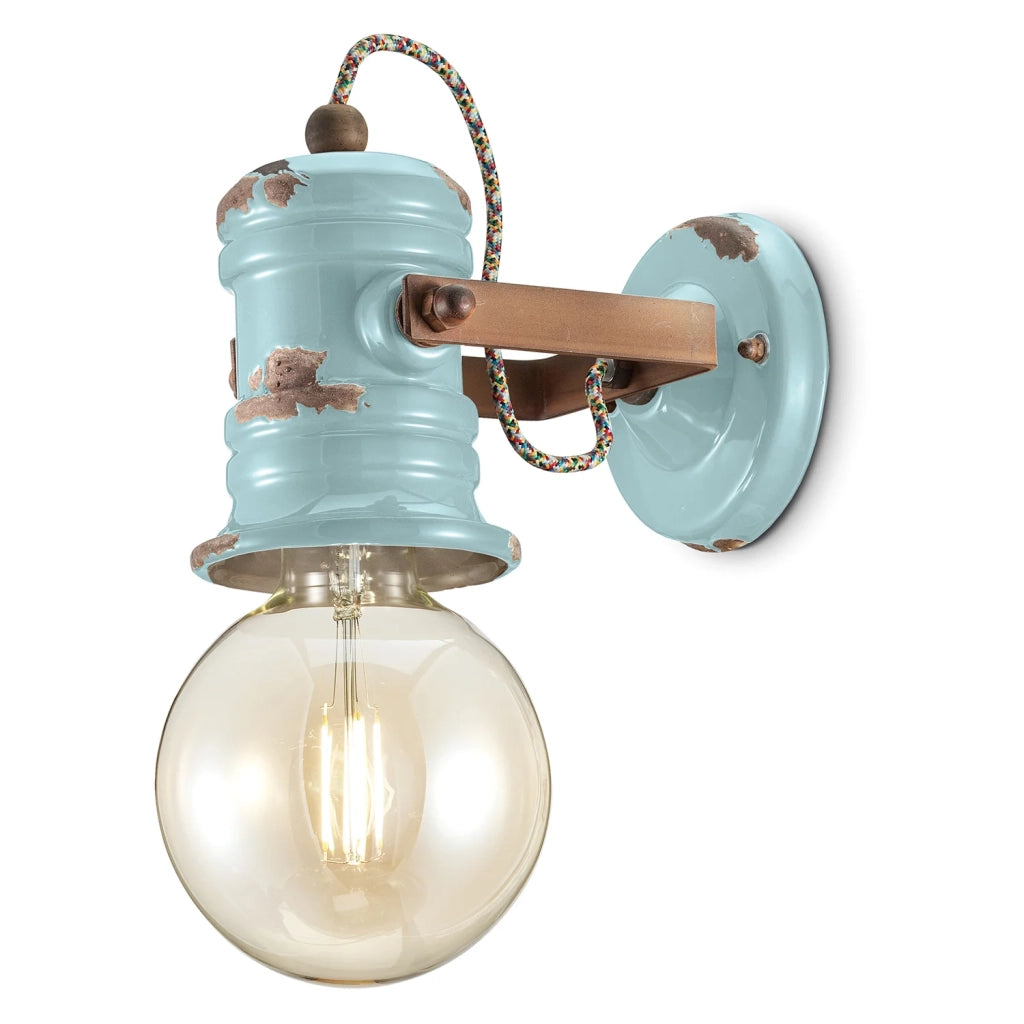 Applique Industrial Minimal Urban Ferro Ceramica Vintage Azzurro 1 Luce E27
