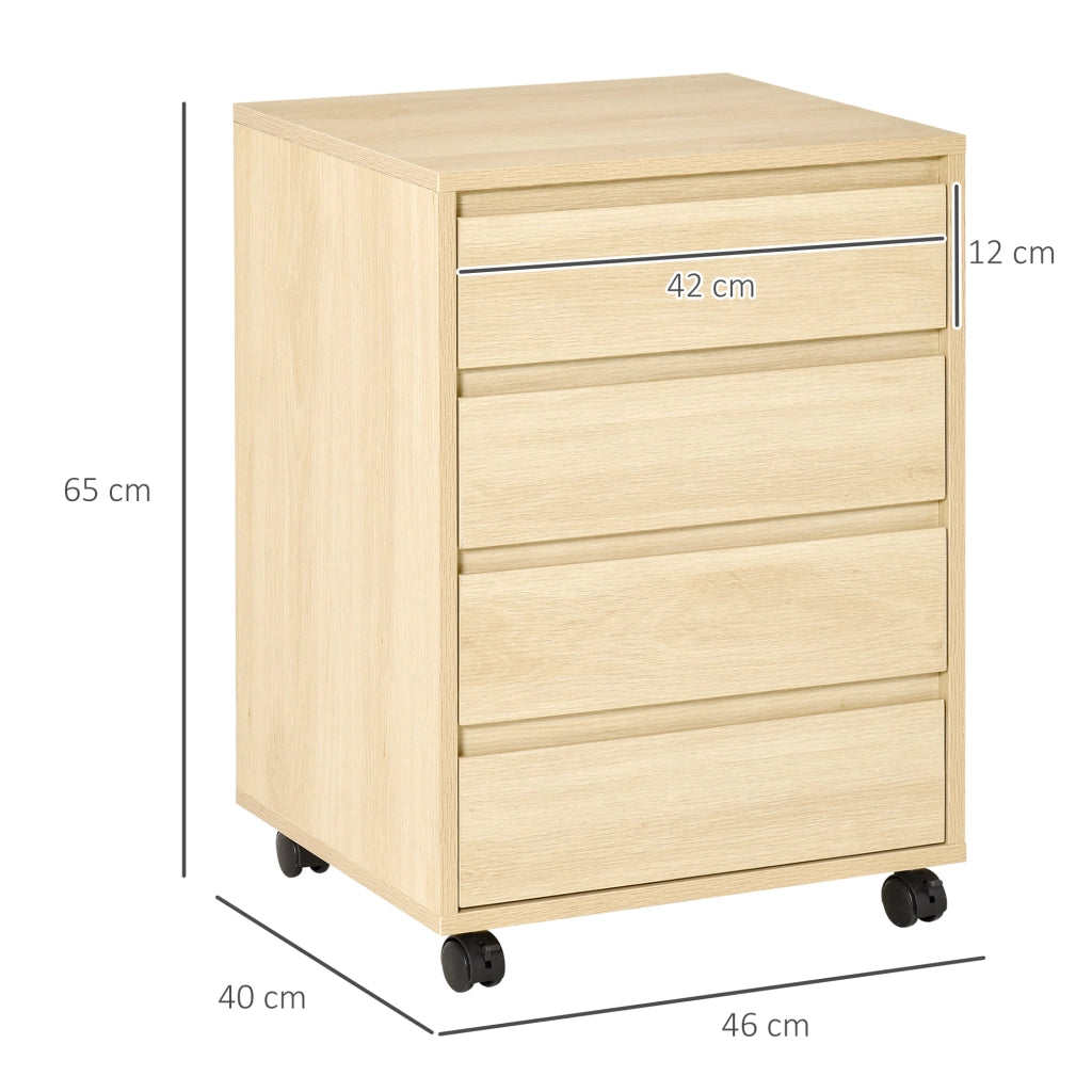 Scrivania con cassetti ¨C zephmum ¨C 4 cassetti, ruote, legno chiaro