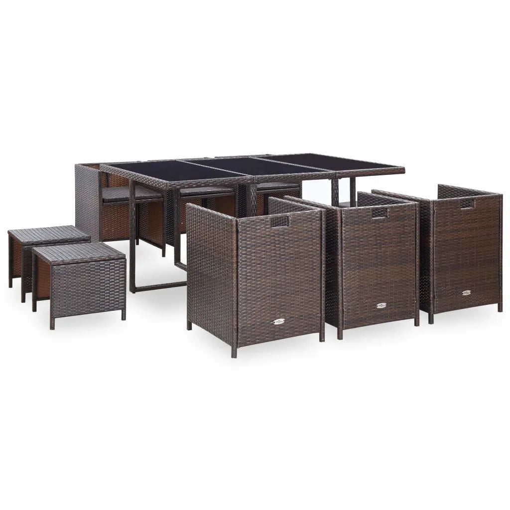 Set da Pranzo da Giardino 11 pz con Cuscini Polyrattan Marrone cod mxl 38881