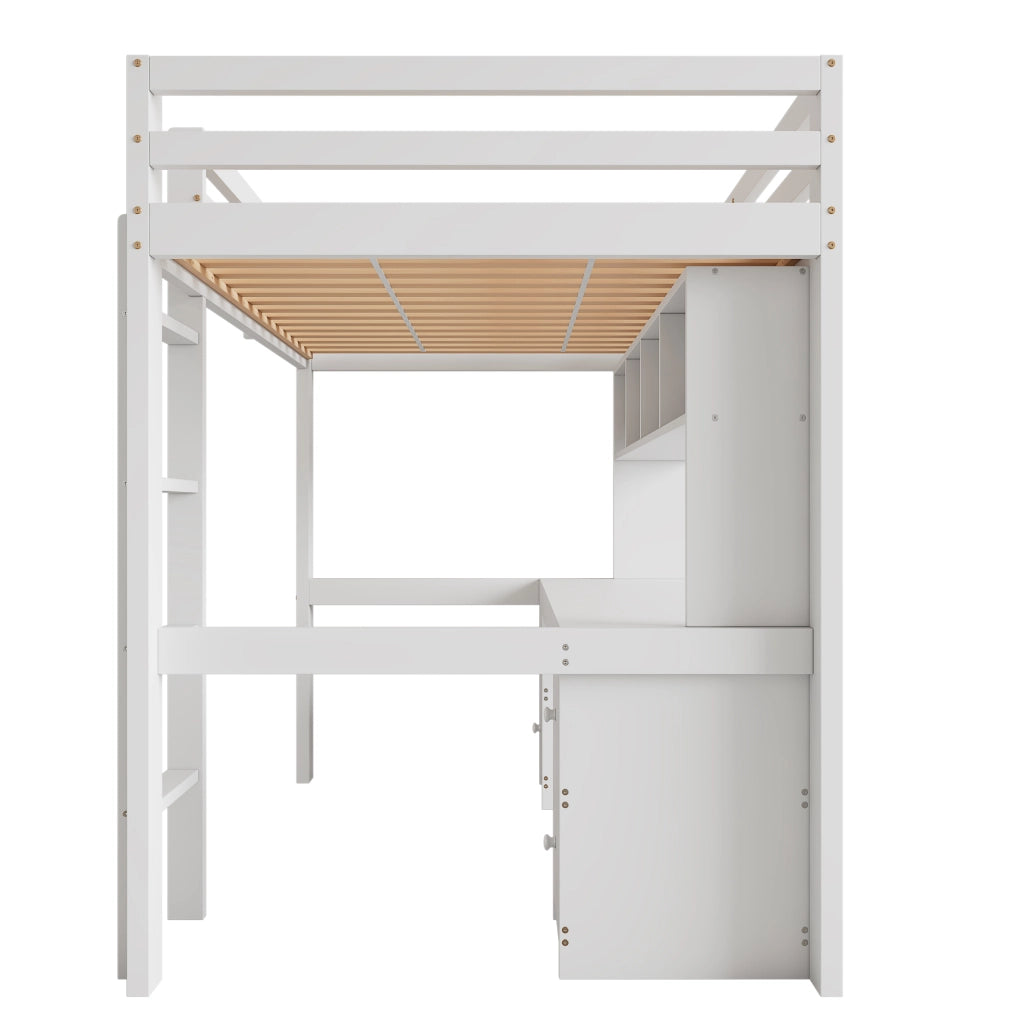 LETTO A SOPPALCO 90x200 cm con scrivania e cassetti in legno di pino bianco