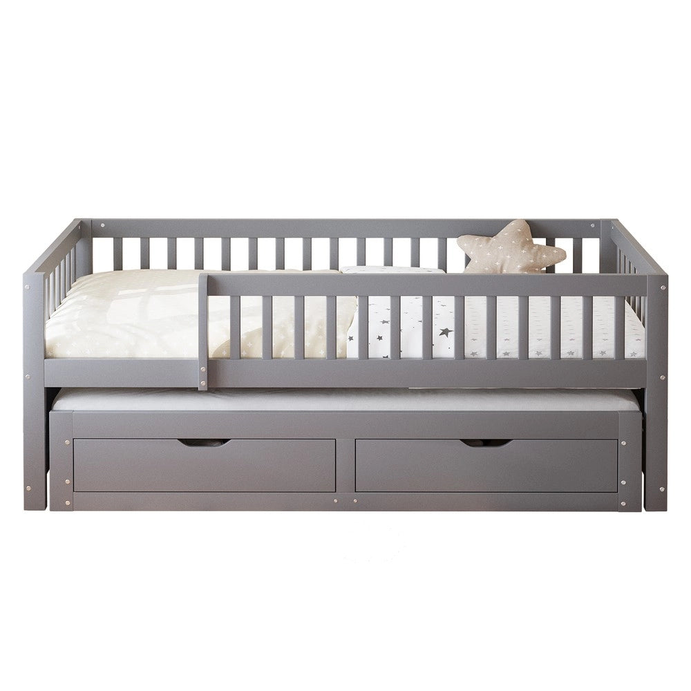 Letto in Legno Massello con 2 Cassetti e Rete a Doghe ¨C MINIMAL ¨C Grigio 90x200
