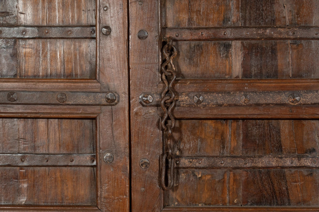 Biscottini Porta portone in legno massello e ferro da interno o da esterno vecchia e antica medievale scorrevole