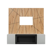 Composizione murale IXAR geometrica – Mobile TV + pannelli murali decorativi + camino bio-etanolo
